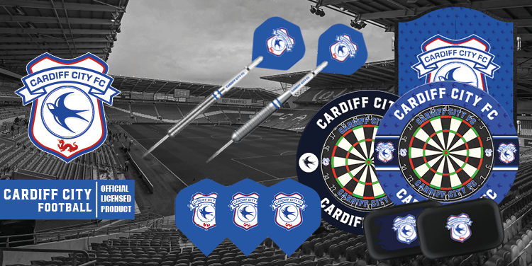 Cardiff City FC Official Steel Tip Darts 24g - 90% Tungsten Barrels With Club Flights & Stems, Bluebirds Gift