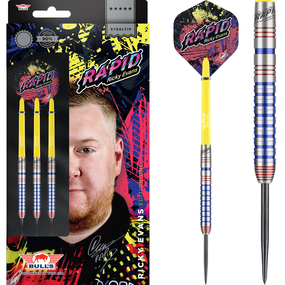Bulls Ricky Evans Darts Steel Tip 90 Rapid Red & Blue