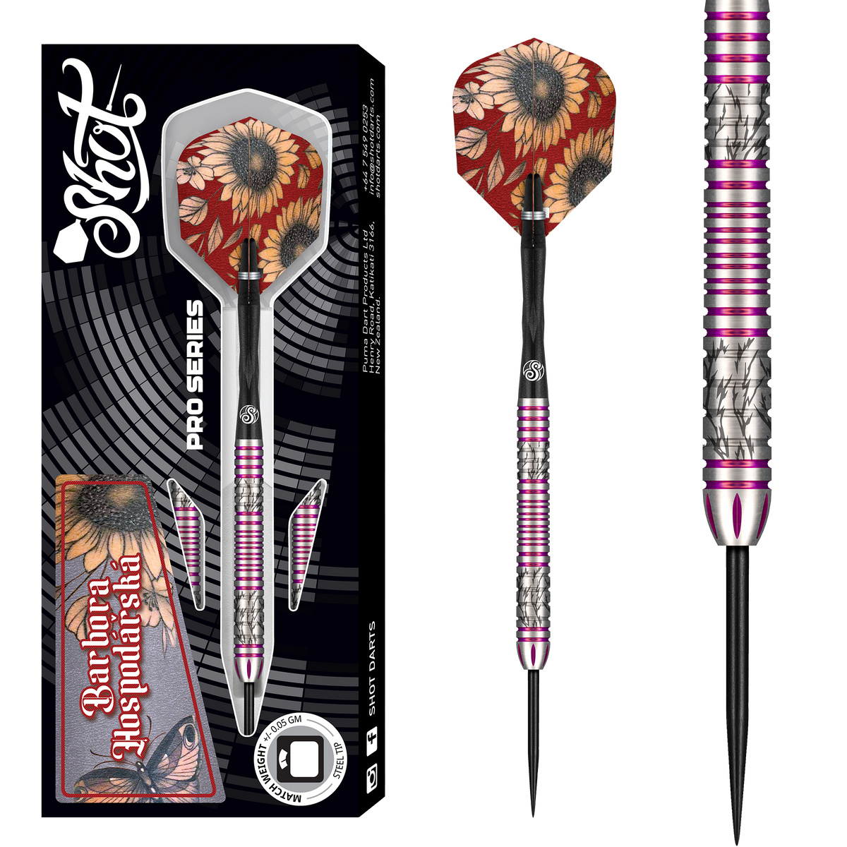 Shot Pro Series Darts - Steel Tip - 90% Tungsten - Barbora Hospodárská