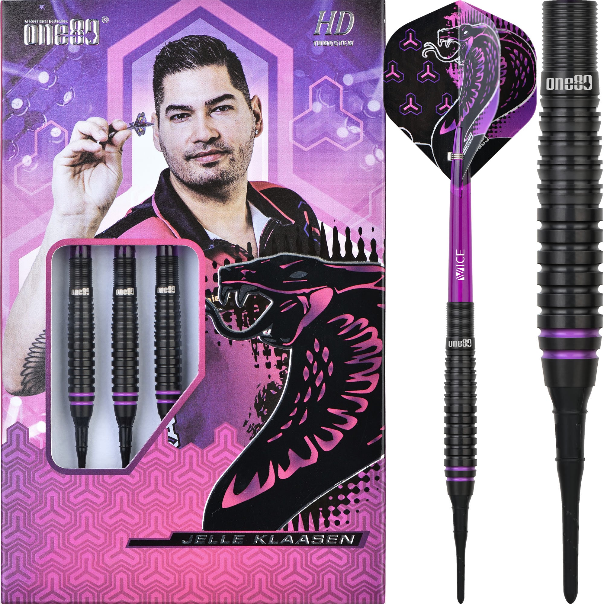One80 Jelle Klaasen HD Darts Soft Tip The Cobra Black