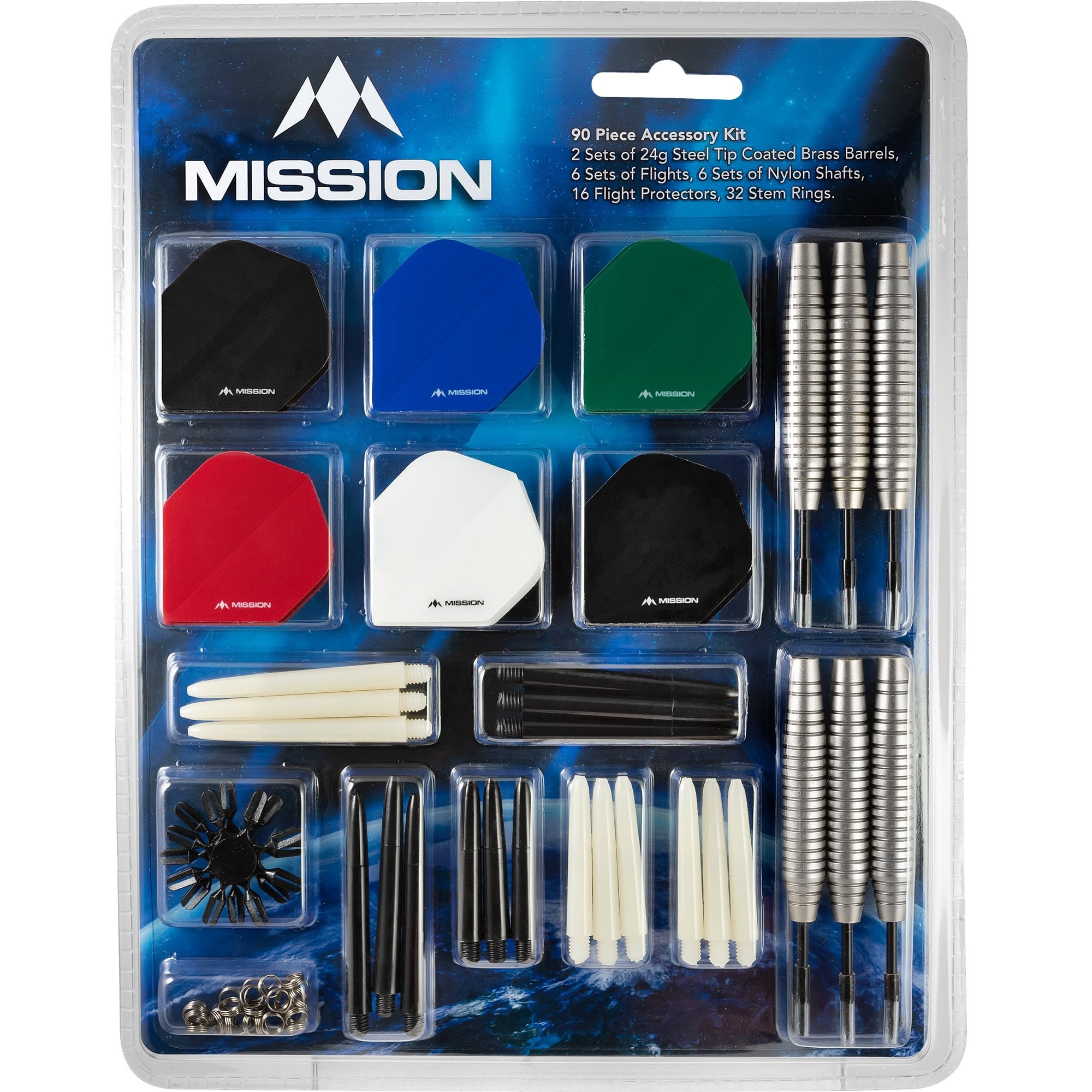 Mission Darts Accessory Kit 90 Piece Flights Shafts Steel Tip