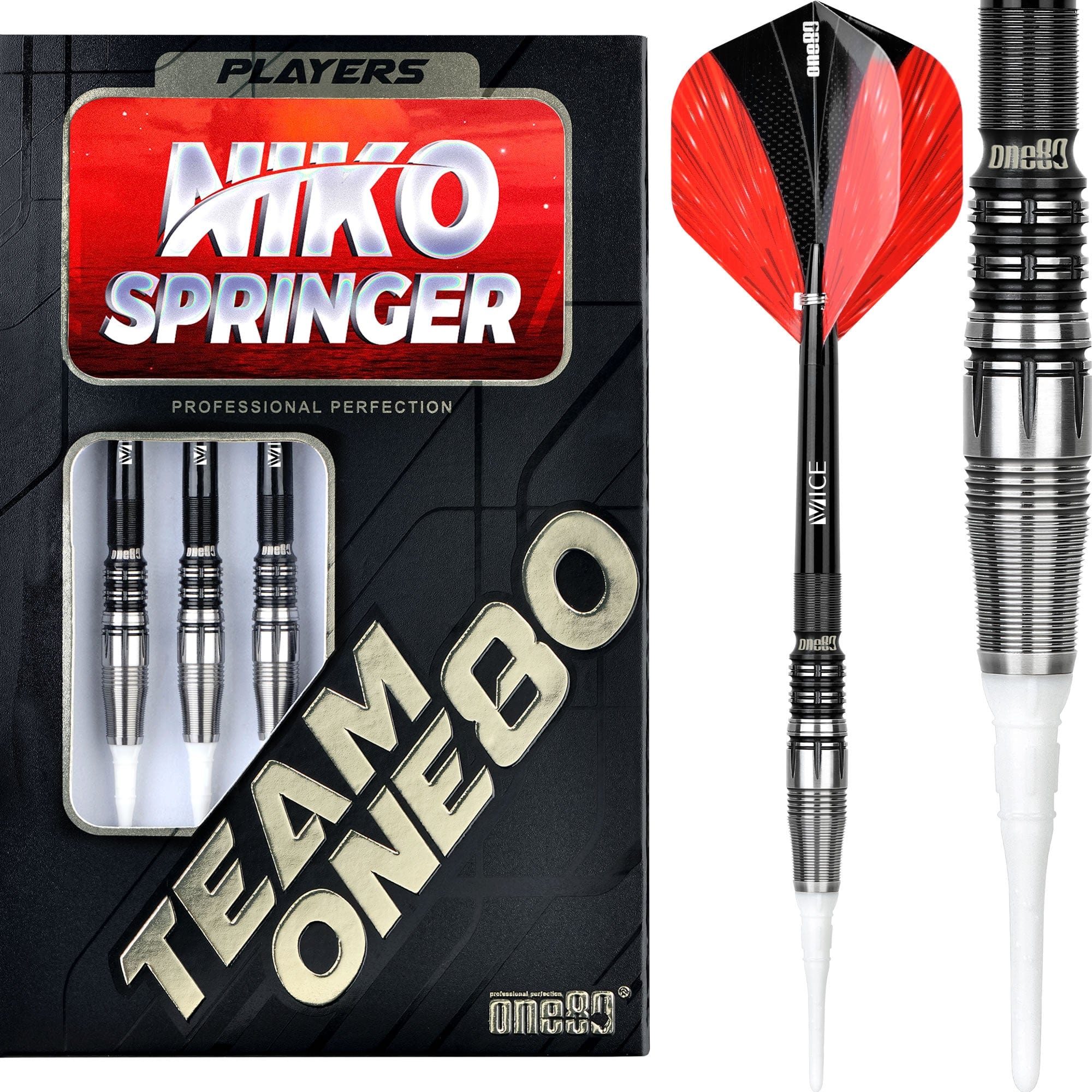 One80 Niko Springer Darts - Soft Tip - Signature - Black \ Silver - 18