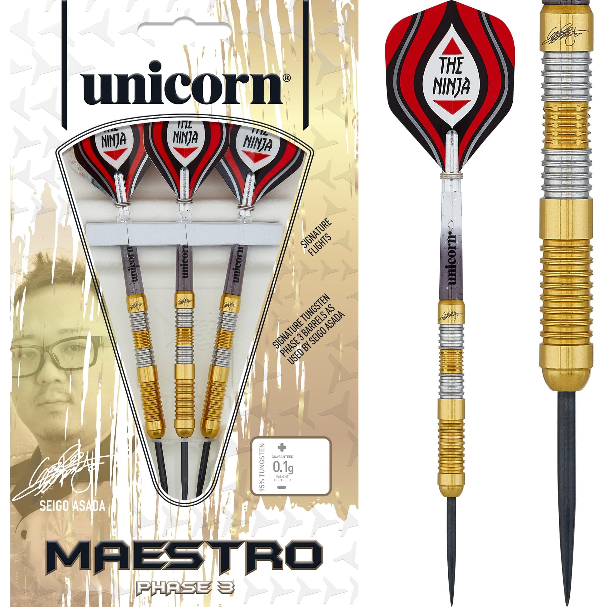 Unicorn Seigo Asada Darts - Steel Tip - Maestro - Phase 3 - Gold