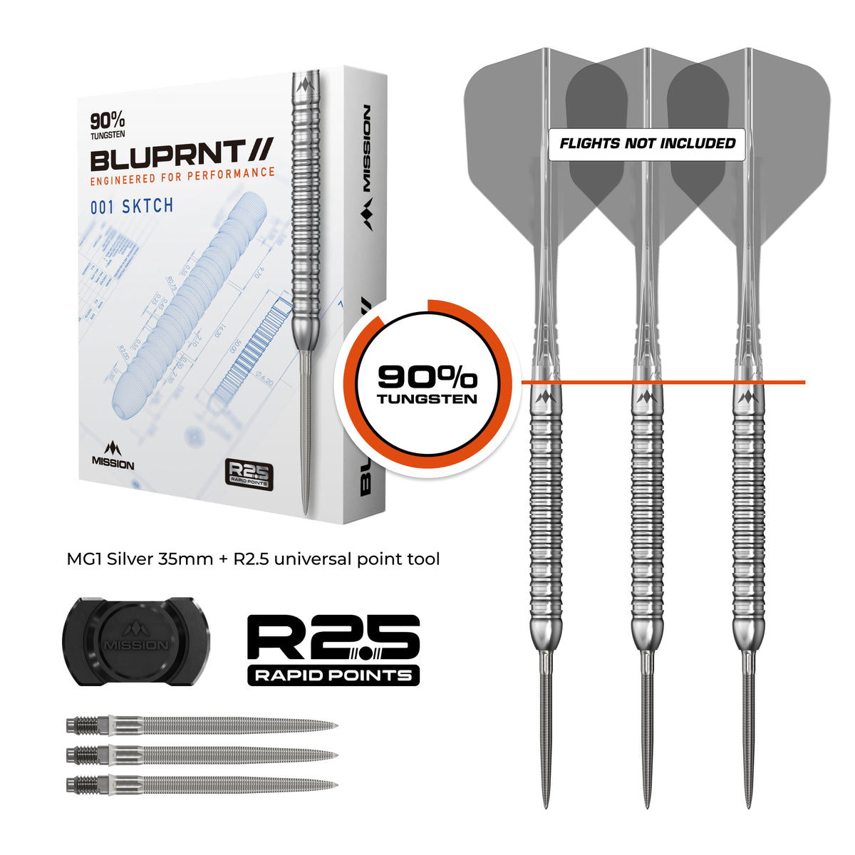 Mission BLUPRNT R2.5 Darts - Steel Tip - 90% Tungsten - SKTCH