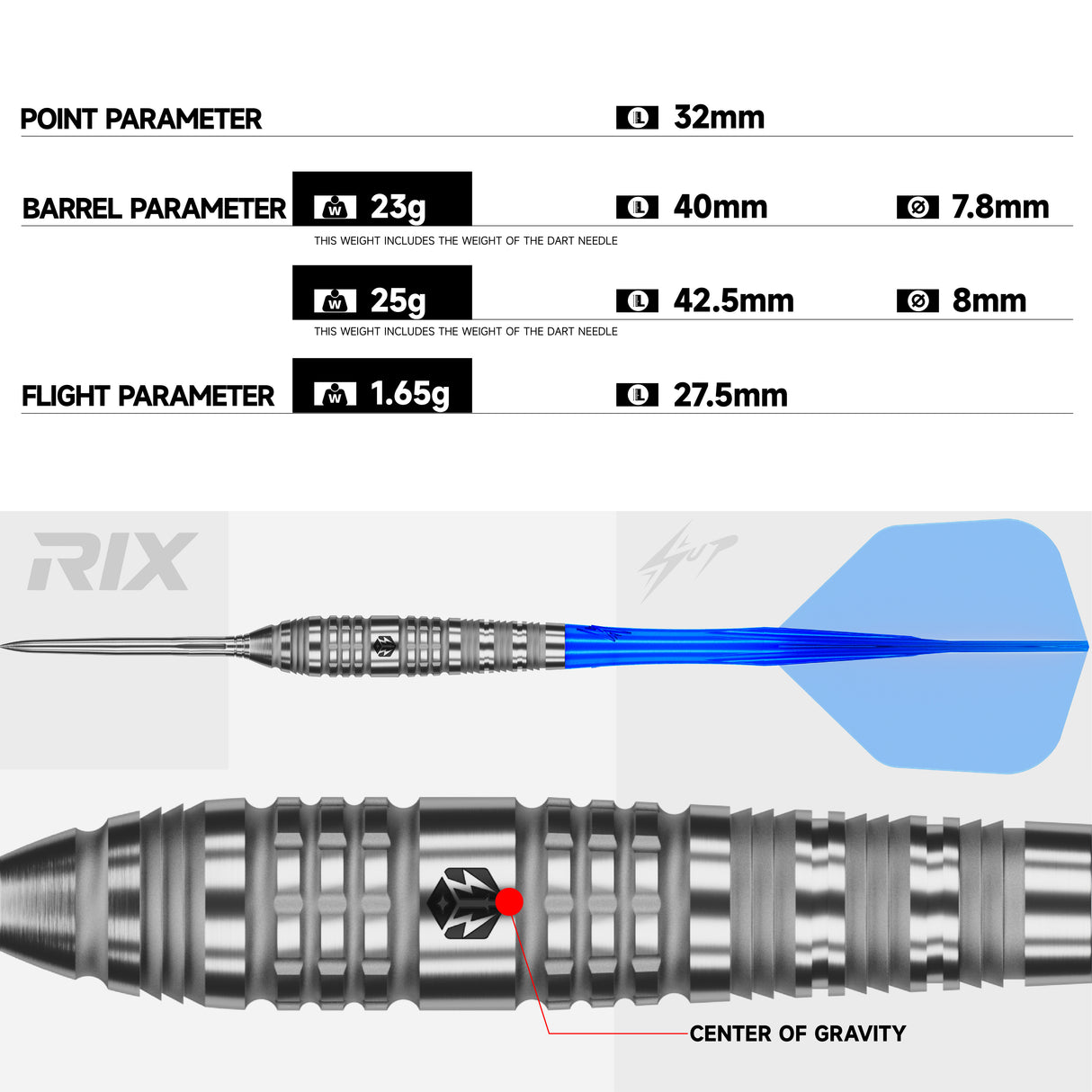 Caliburn Rix Darts - Steel Tip - 90% Tungsten - R3