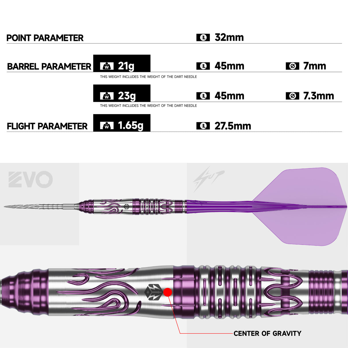 Caliburn Awakening Darts - Steel Tip - 90% Tungsten - Rainie