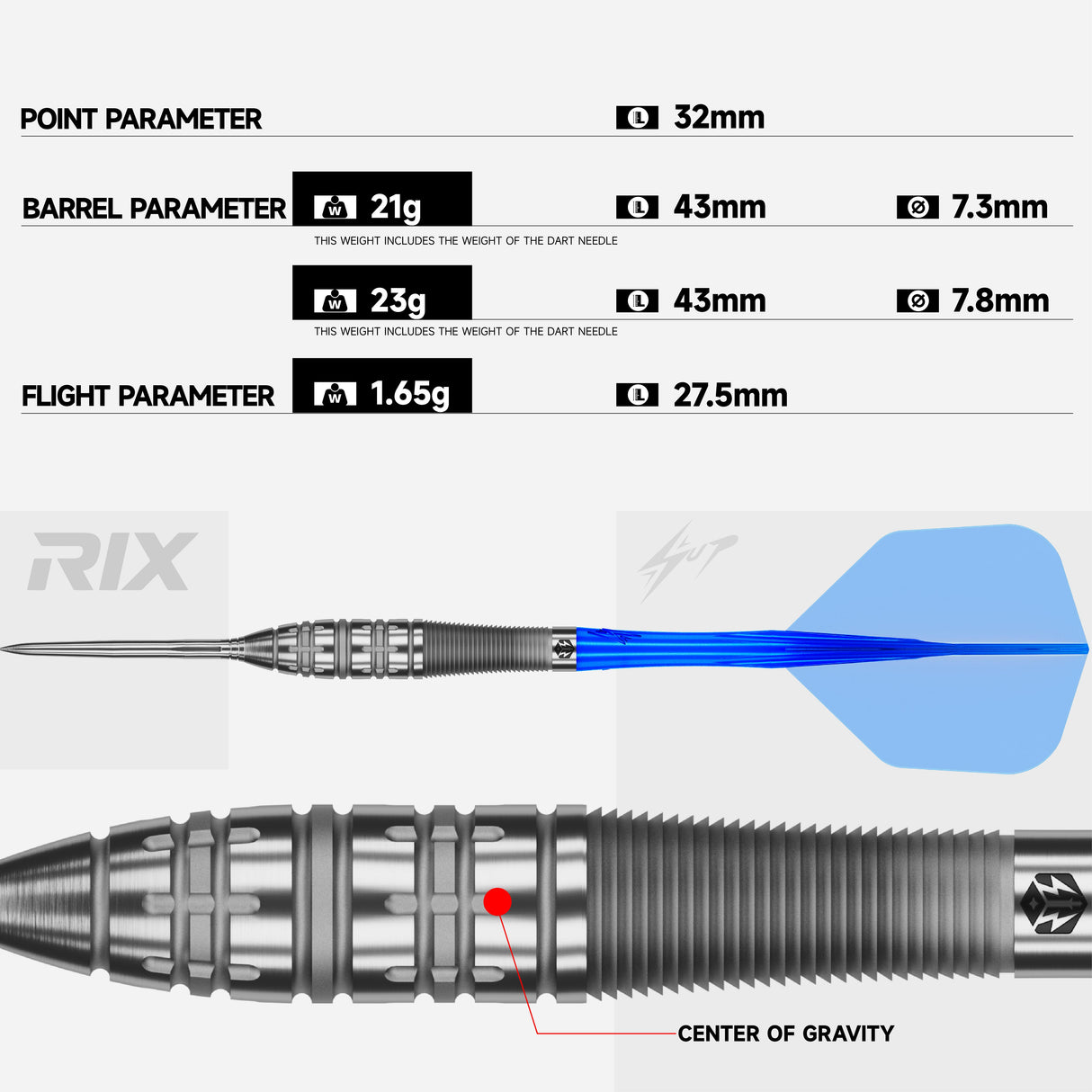 Caliburn Rix Darts - Steel Tip - 90% Tungsten - R5