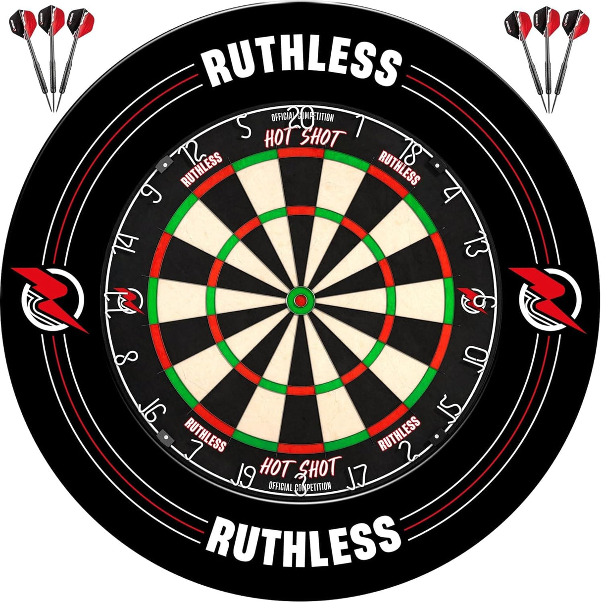 Ruthless Hotshot Home Darts Centre - HDC - inc. Dartboard, Surround and 2 sets of darts
