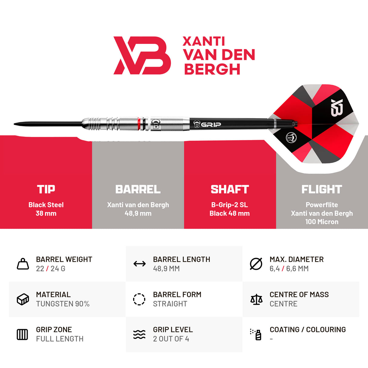 BULL'S Xanti van den Bergh Darts - Steel Tip Darts - 90% Tungsten
