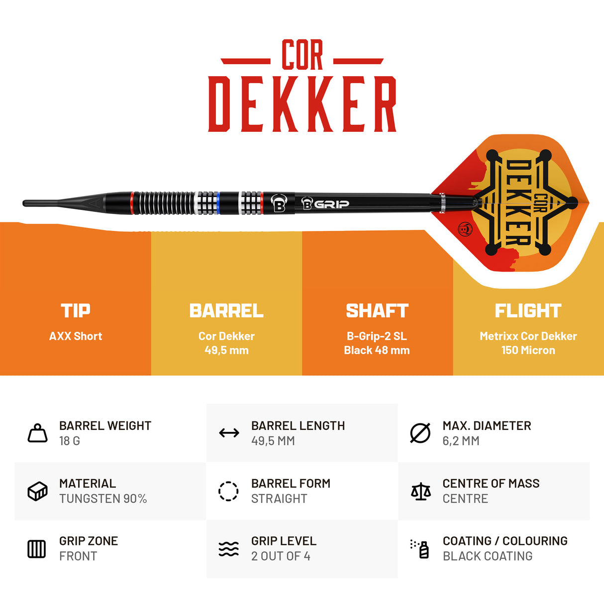 BULL'S Cor Dekker Darts - Soft Tip - 90% Tungsten