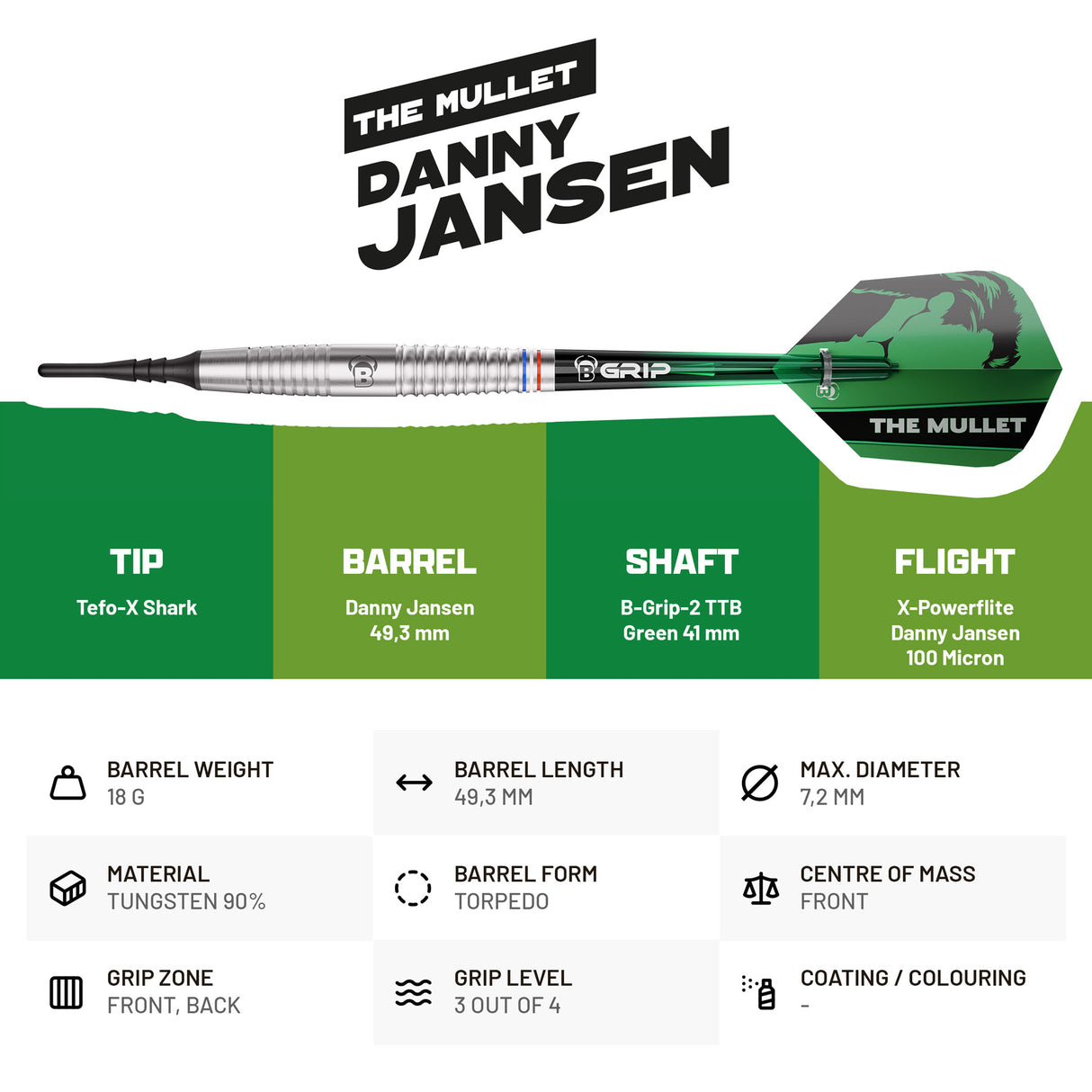BULL'S Danny Jansen Darts - Soft Tip - 90% Tungsten - G2