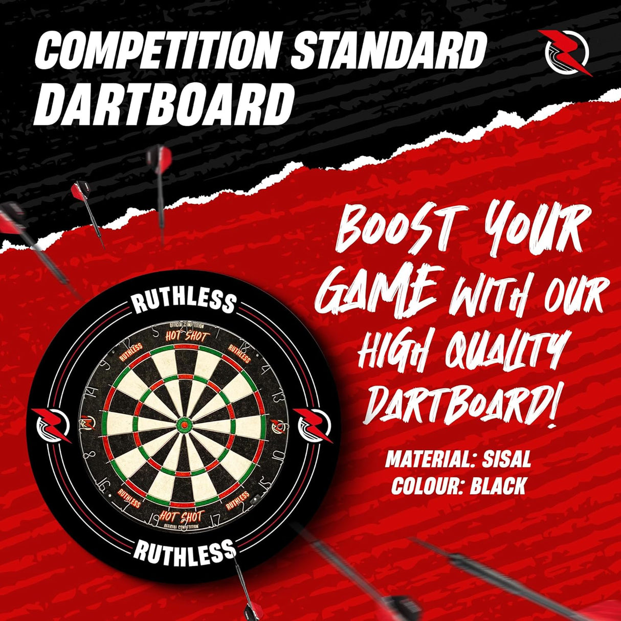 Ruthless Hotshot Home Darts Centre - HDC - inc. Dartboard, Surround and 2 sets of darts