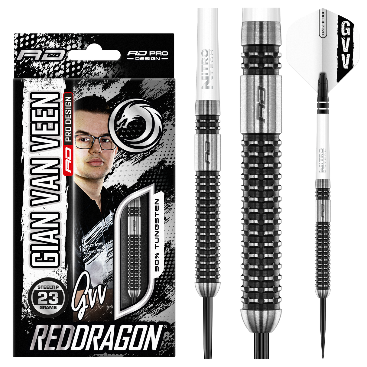 Red Dragon Gian van Veen Darts - Steel Tip - 90% Tungsten - Axis SE