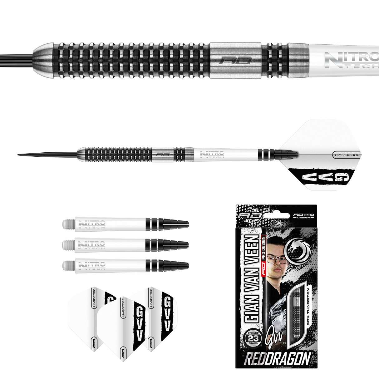 Red Dragon Gian van Veen Darts - Steel Tip - 90% Tungsten - Axis SE