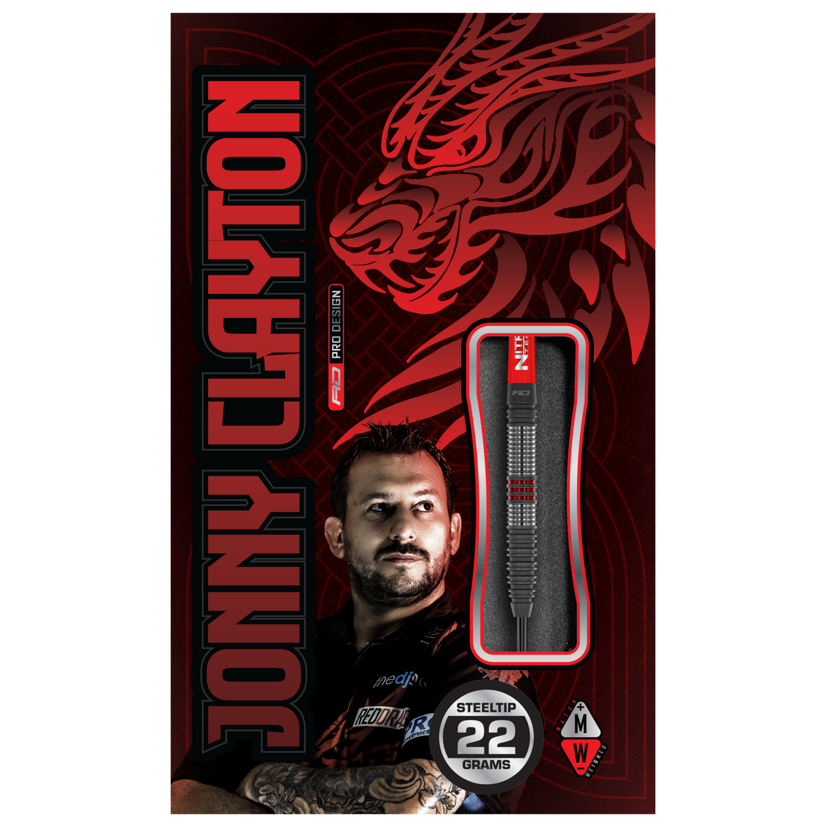 Red Dragon Jonny Clayton Darts - Steel Tip - 90% Tungsten - Hiraeth