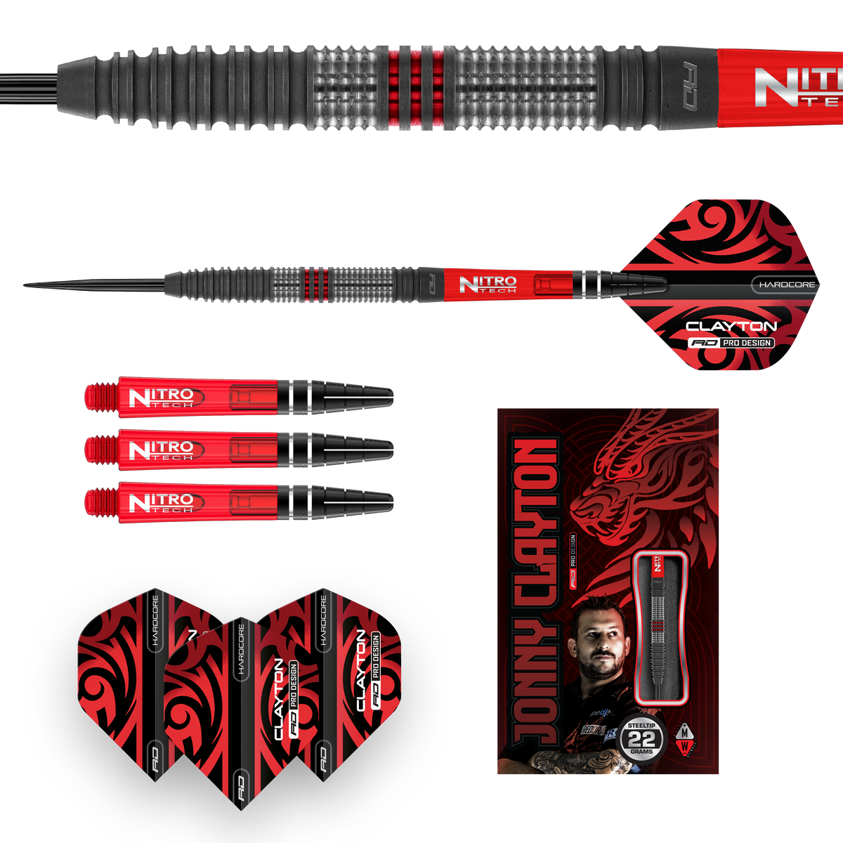 Red Dragon Jonny Clayton Darts - Steel Tip - 90% Tungsten - Hiraeth