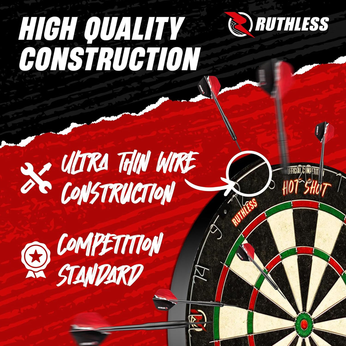 Ruthless Hotshot Home Darts Centre - HDC - inc. Dartboard, Surround and 2 sets of darts