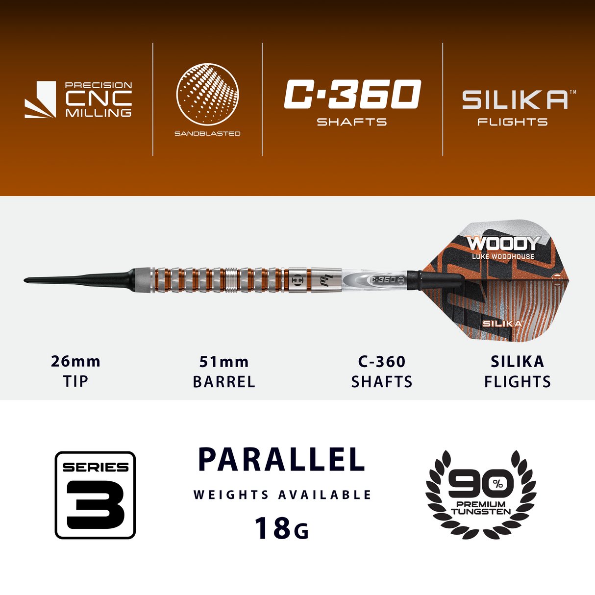 Harrows Luke Woodhouse Darts - Soft Tip - 90% Tungsten - Series 3