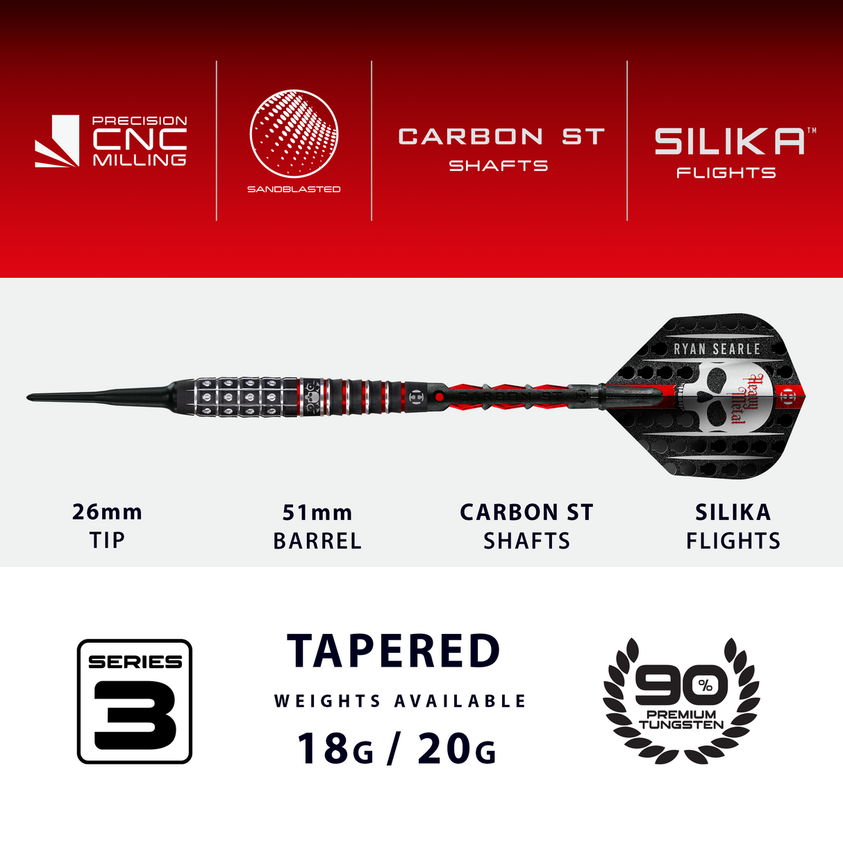 Harrows Ryan Searle Darts - Soft Tip - 90% Tungsten - Series 3