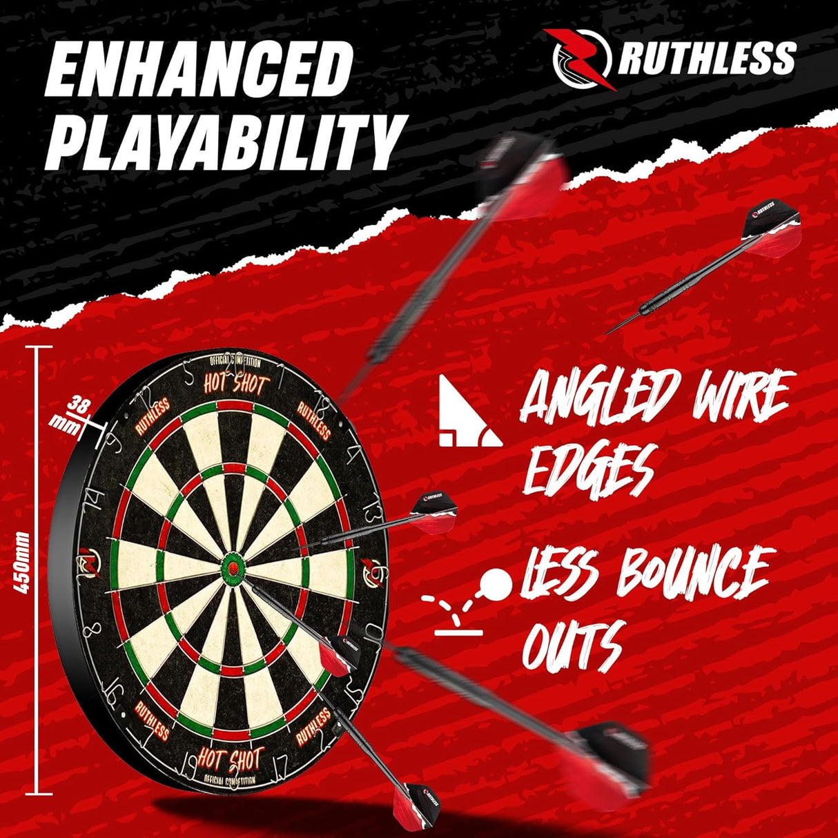 Ruthless Hotshot Home Darts Centre - HDC - inc. Dartboard, Surround and 2 sets of darts