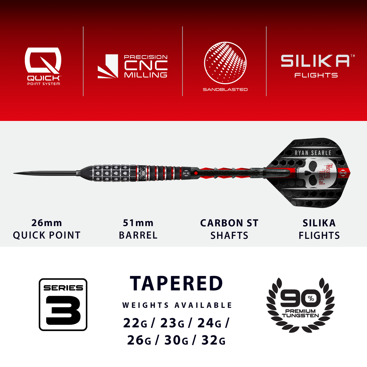 Harrows Ryan Searle Darts - Steel Tip - 90% Tungsten - Series 3
