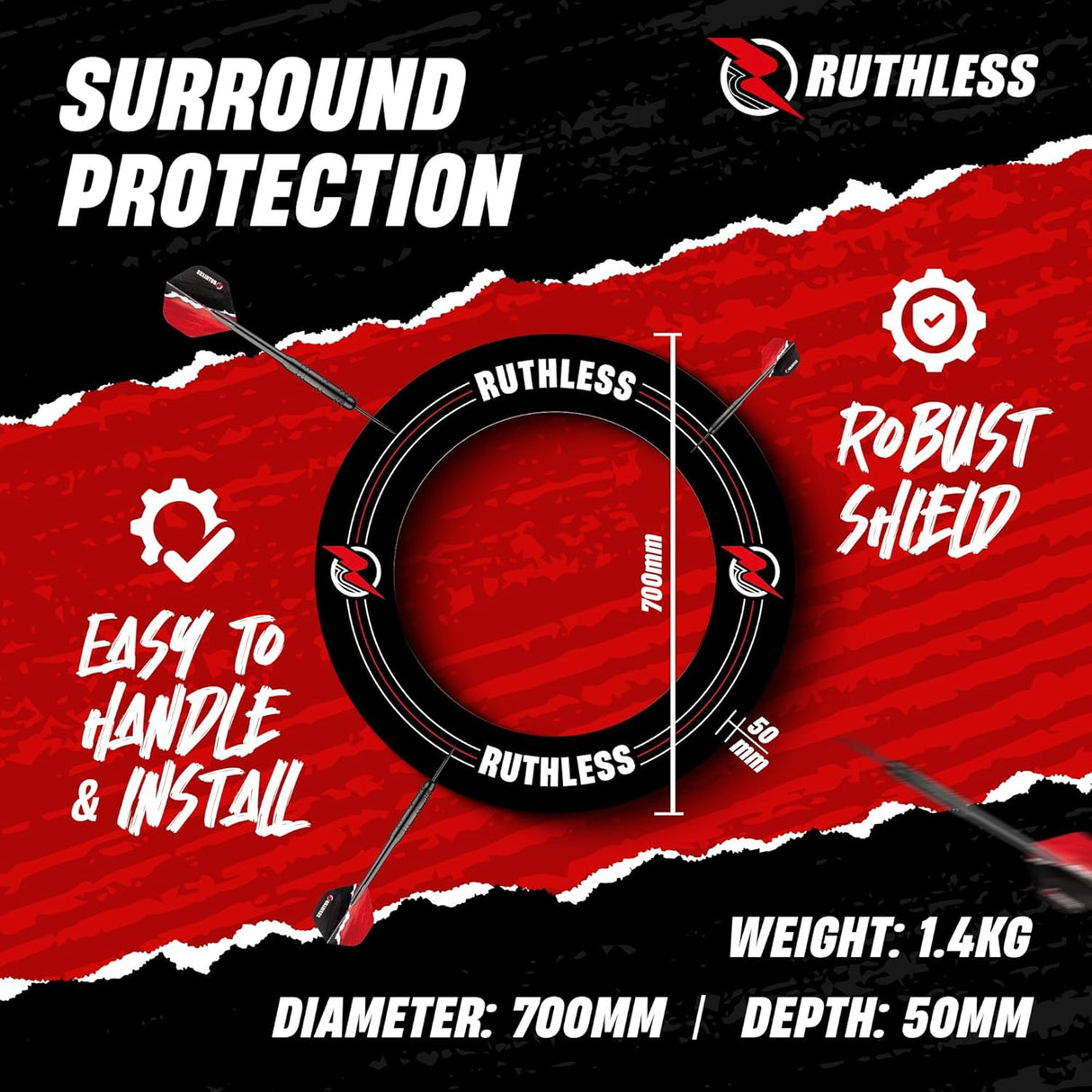 Ruthless Hotshot Home Darts Centre - HDC - inc. Dartboard, Surround and 2 sets of darts