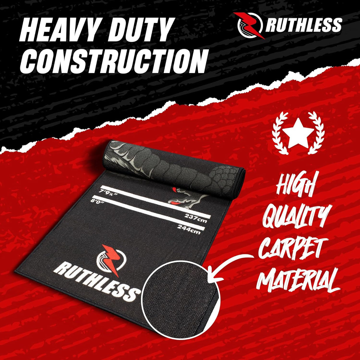 Ruthless Dragon Dart Mat - Carpet Mat - 290cm x 60cm - Black & Grey