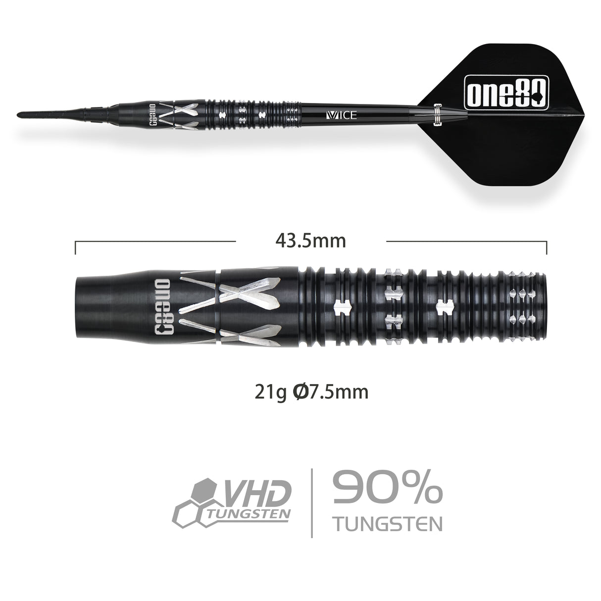 One80 Noriyuki Nakamura Darts - Soft Tip - 90% Tungsten - V4 - Black