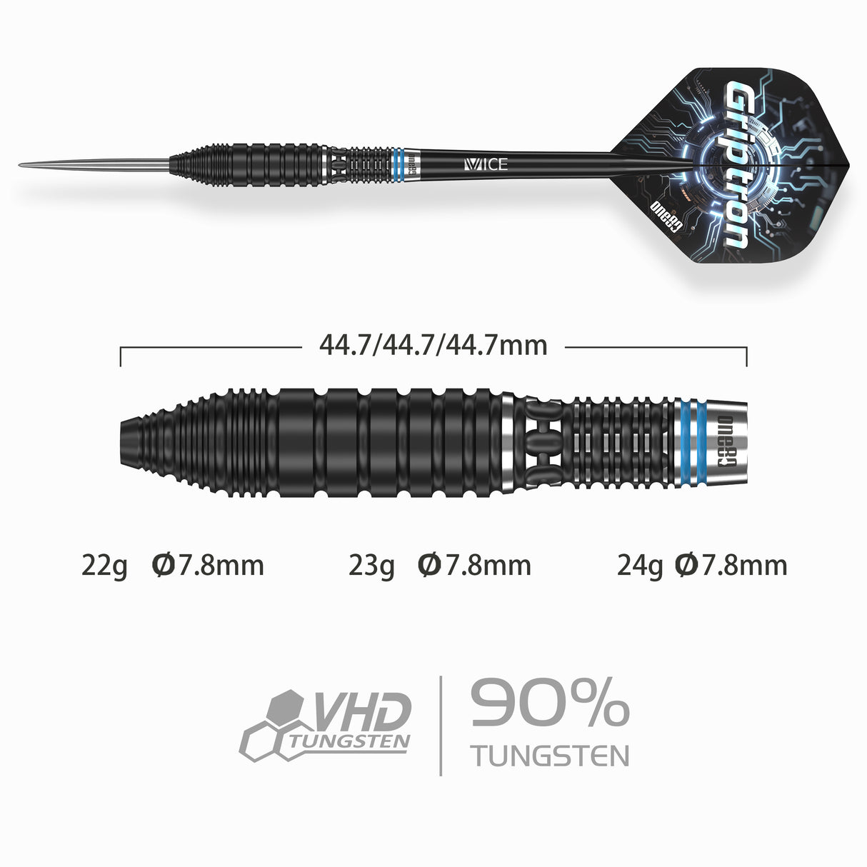 One80 Griptron Darts - Steel Tip - 90% Tungsten - GT3