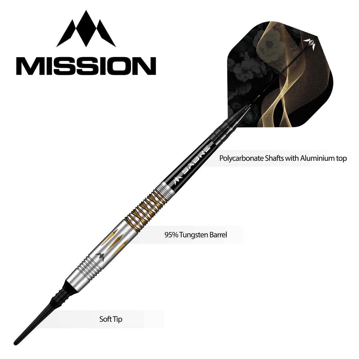 *Mission Almudena Fajardo Ayuso Darts - Soft Tip - 95% Tungsten - Gold PVD Milled Silver