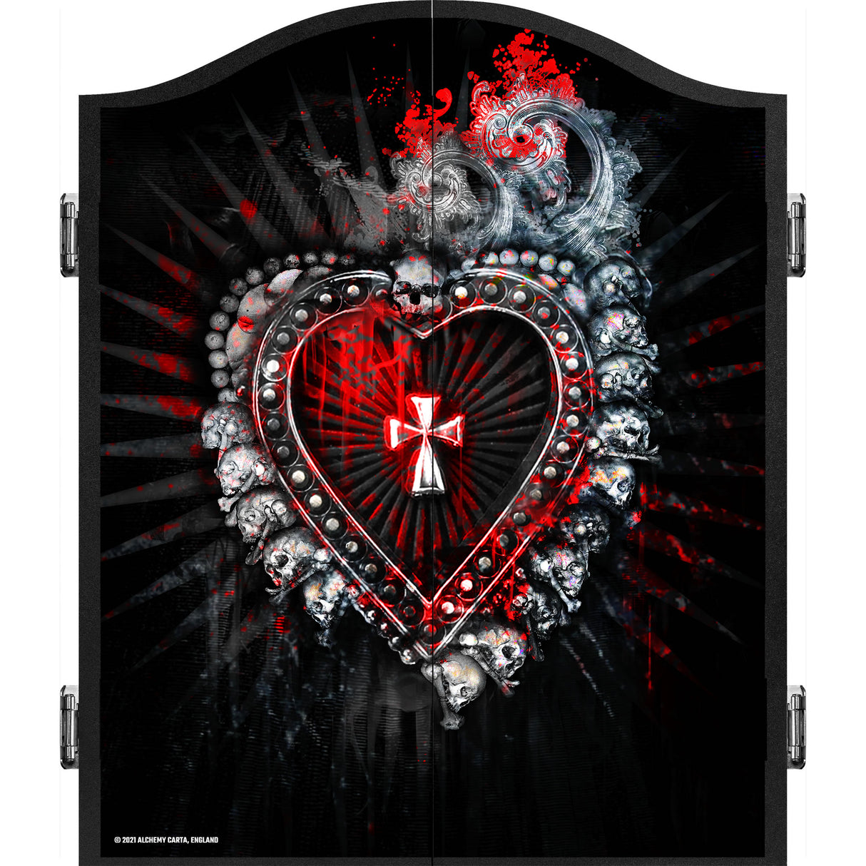 Alchemy Dartboard Cabinet - Official Licensed - Professional Design - Black - Sanctus Sanguis