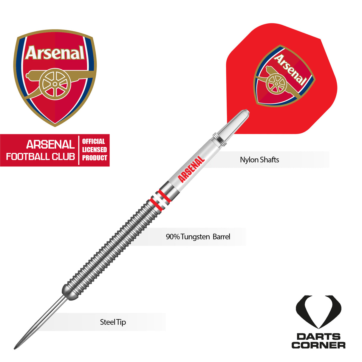 Arsenal FC Darts - Steel Tip Tungsten - Official Licensed - The Gunners - 24g