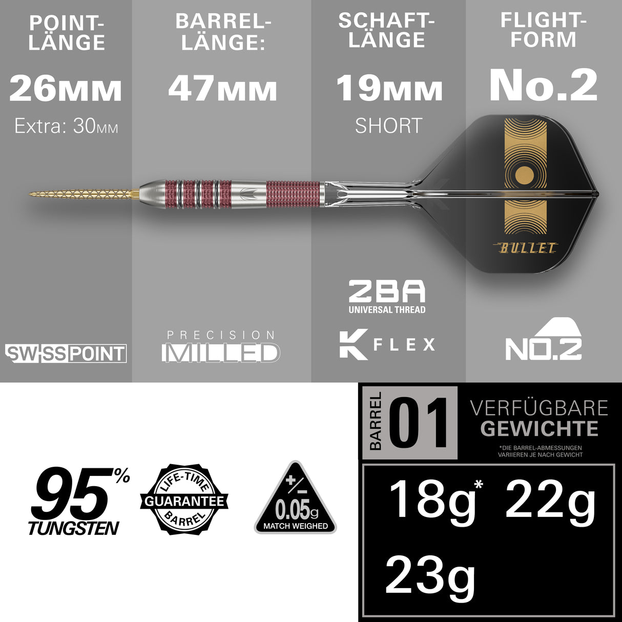 Target Stephen Bunting Darts - Steel Tip - 95% Tungsten - 95K