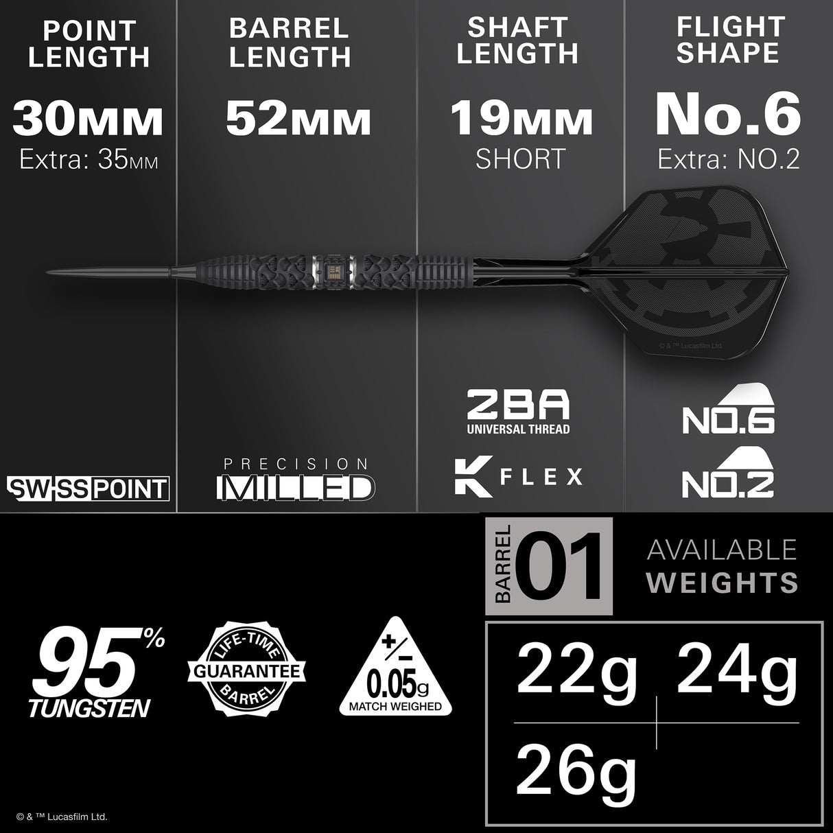 Target Star Wars Darts - Steel Tip - 95% Tungsten - Darth Vader