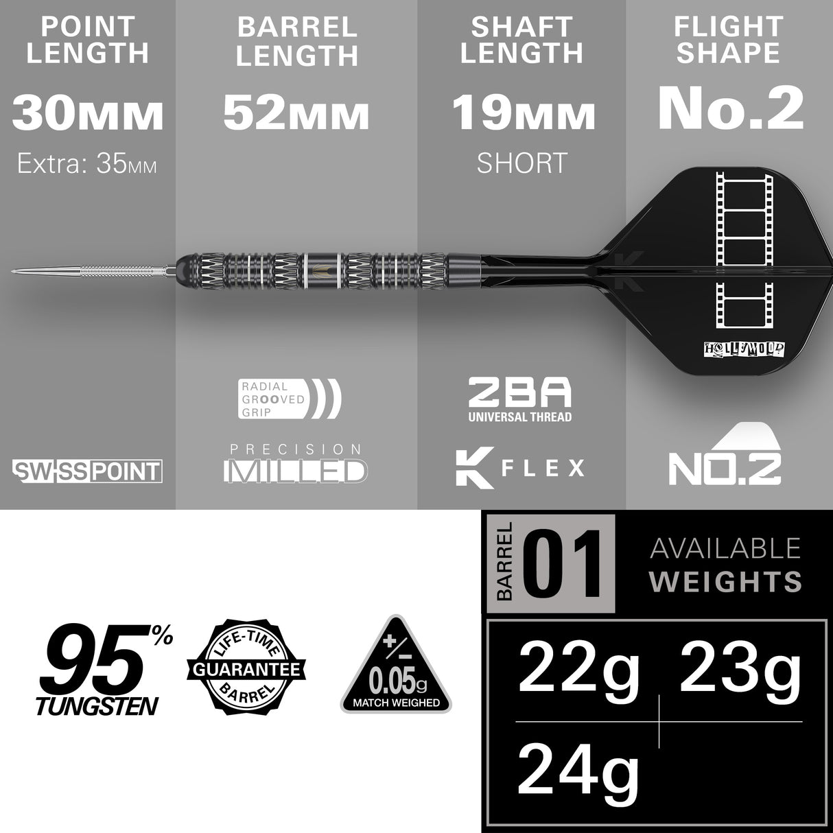 Target Chris Dobey Darts - Steel Tip - 95% Tungsten - 95K