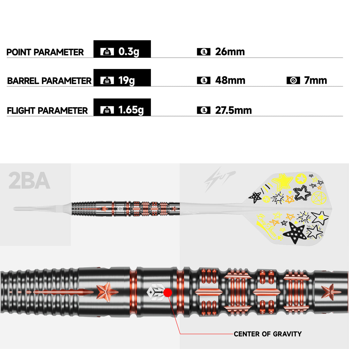 Caliburn Players Darts - Soft Tip - 90% Tungsten - Boeysham