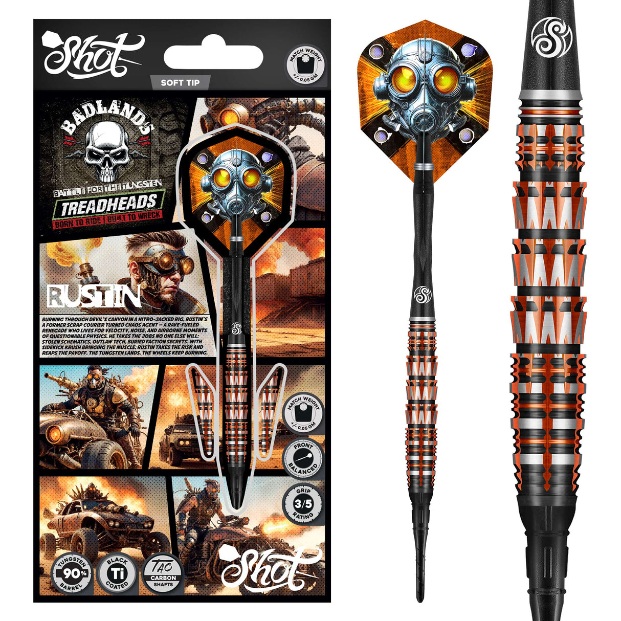 Shot Badlands Darts - Soft Tip - 90% Tungsten - Rustin