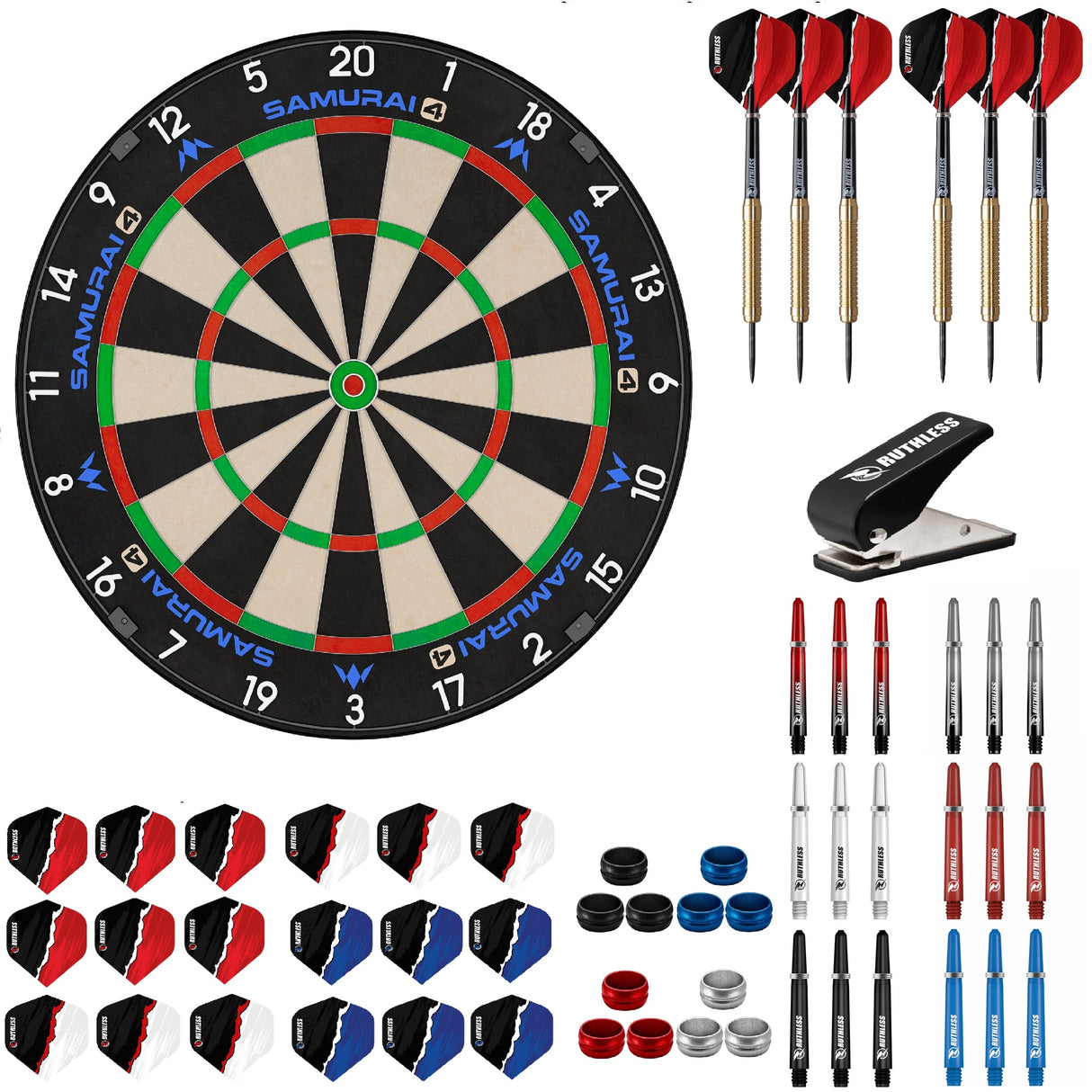 Mission Samurai 4 White Dartboard Starter Set - Dart Board, Darts & Accessories