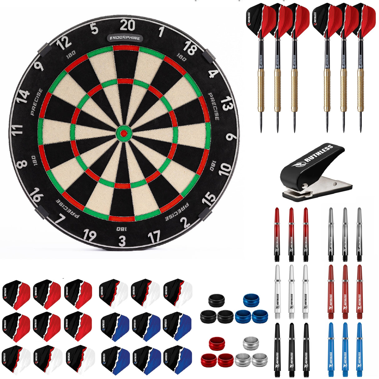Precise 180 Endorphine Dartboard Starter Set - Dart Board, Darts & Accessories