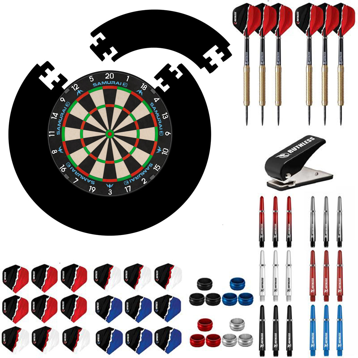 Mission Samurai 3 Dartboard Starter Set - Dart Board, Jigsaw Surround, Darts & Accessories