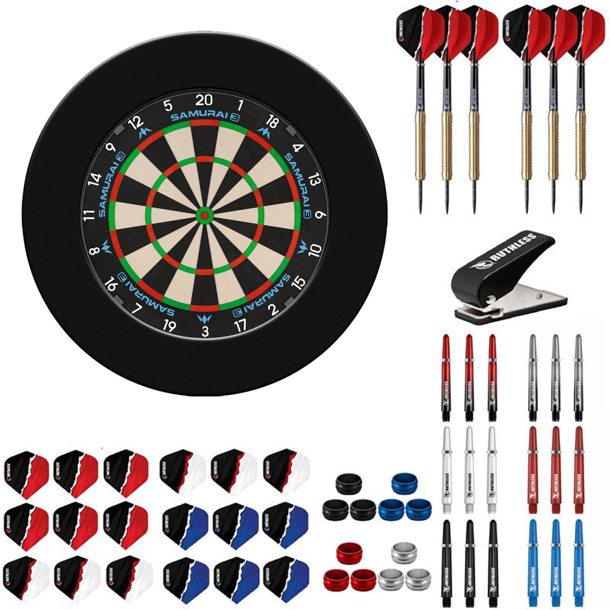 Mission Samurai 3 Dartboard Starter Set - Dart Board, Surround, Darts & Accessories