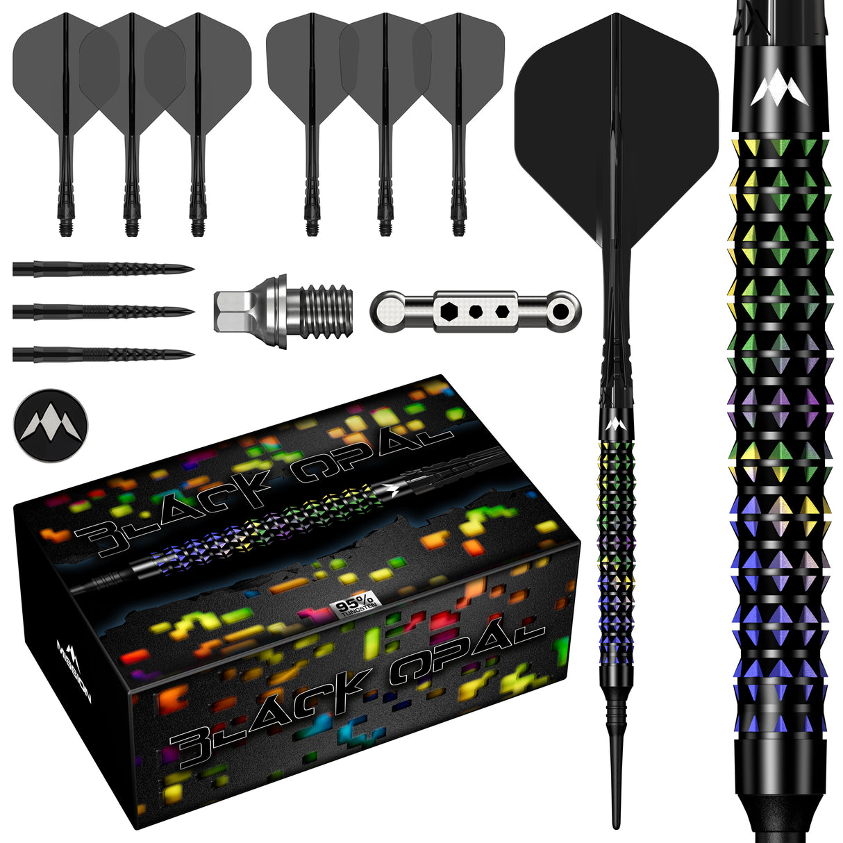 Mission Black Opal Darts - Soft Tip - 95% Tungsten - Black & Coral PVD