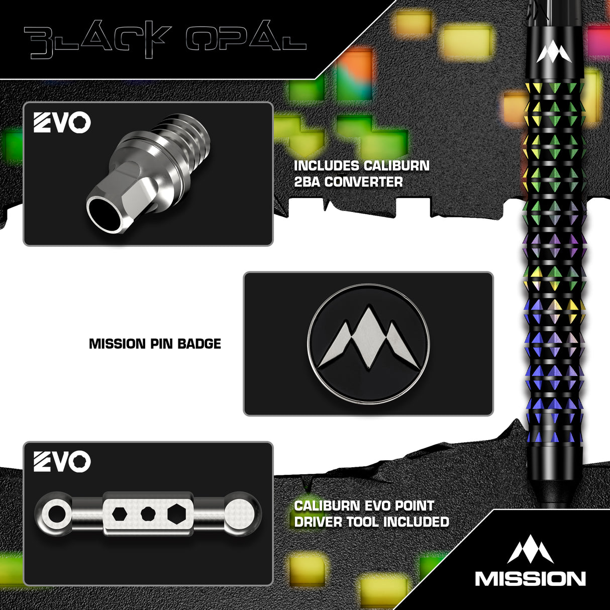Mission Black Opal Darts - Soft Tip - 95% Tungsten - Black & Coral PVD