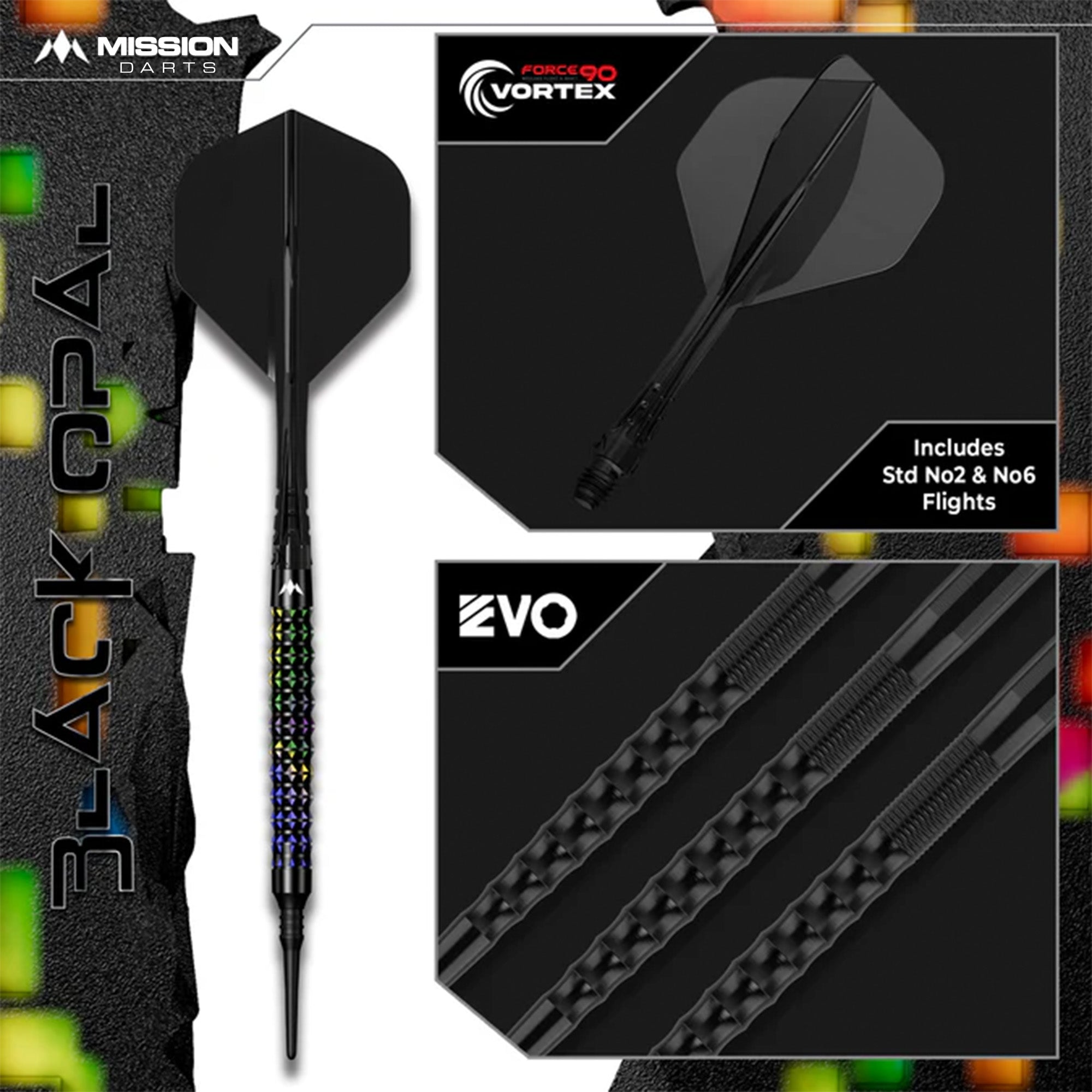 Mission Black Opal Darts - Soft Tip - 95% Tungsten - Black & Coral PVD