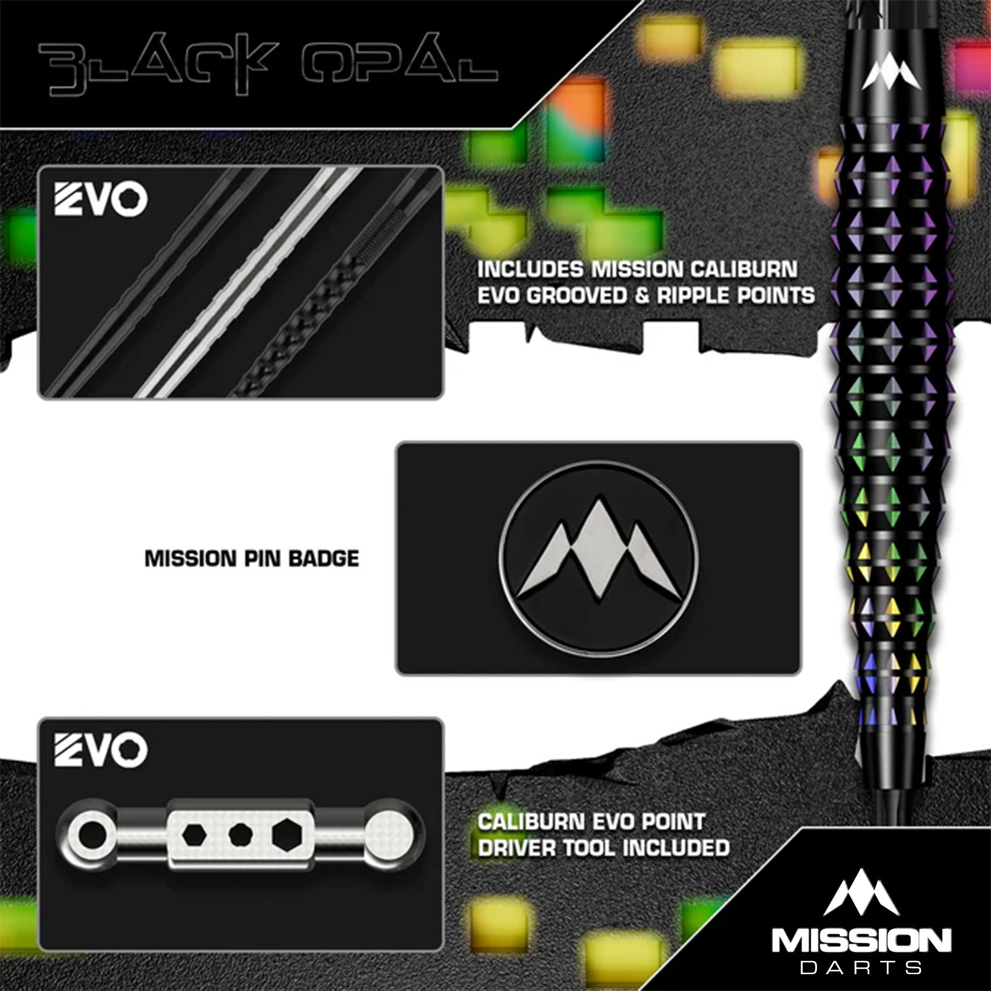 Mission Black Opal Darts - Steel Tip - 95% Tungsten - Black & Coral PV