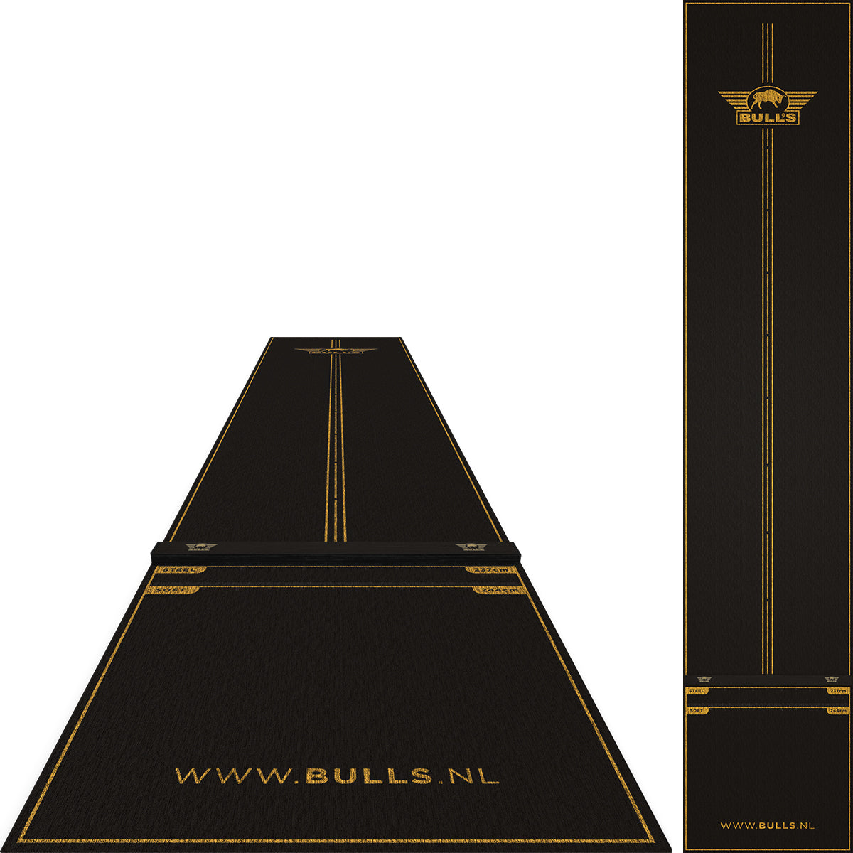 Bull Shape Mat Bulls Advantage Carpet Dart Mat - with oche - Black & Gold - 300 x 85c
