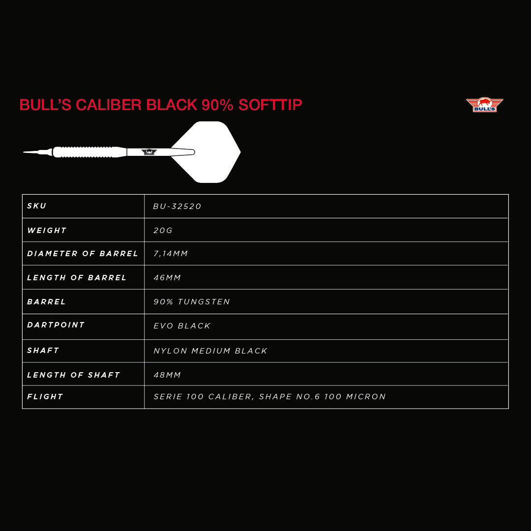 国内外の人気 Bulls Caliber Tungsten 90% - Tip Soft - Darts Black ダーツ