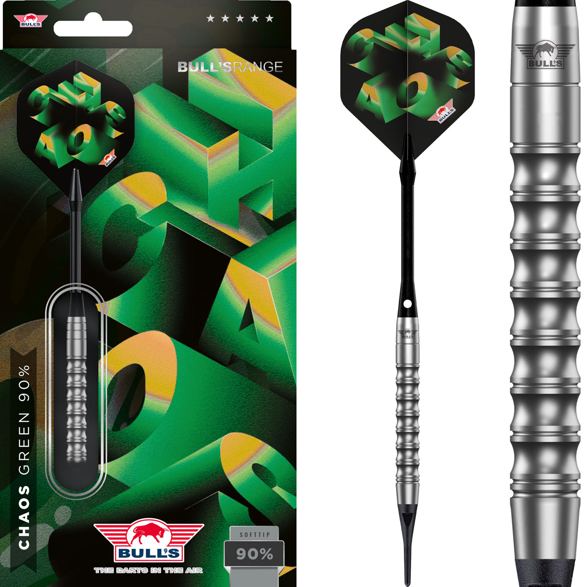 Bulls Chaos Darts - Soft Tip - 90% Tungsten - Green