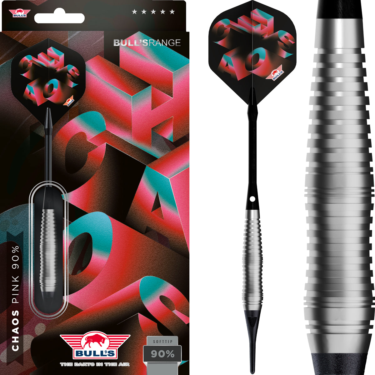 Bulls Chaos Darts - Soft Tip - 90% Tungsten - Pink