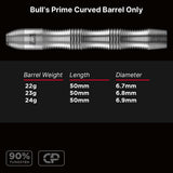 Bulls Prime CP Darts - Steel Tip - 90% Tungsten - Barrels Only - Curved